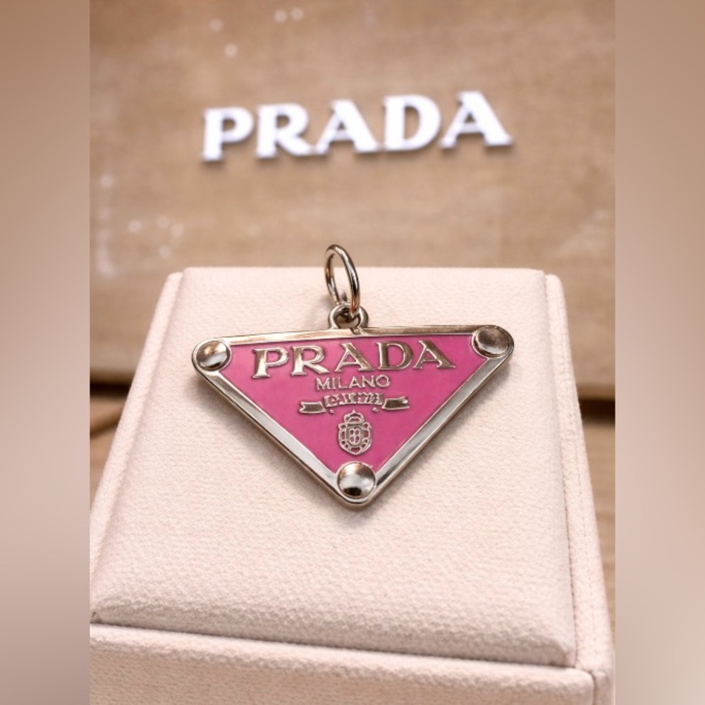 Prada stamped Pink Triangle Logo Pendant/ zipper pull/ charm